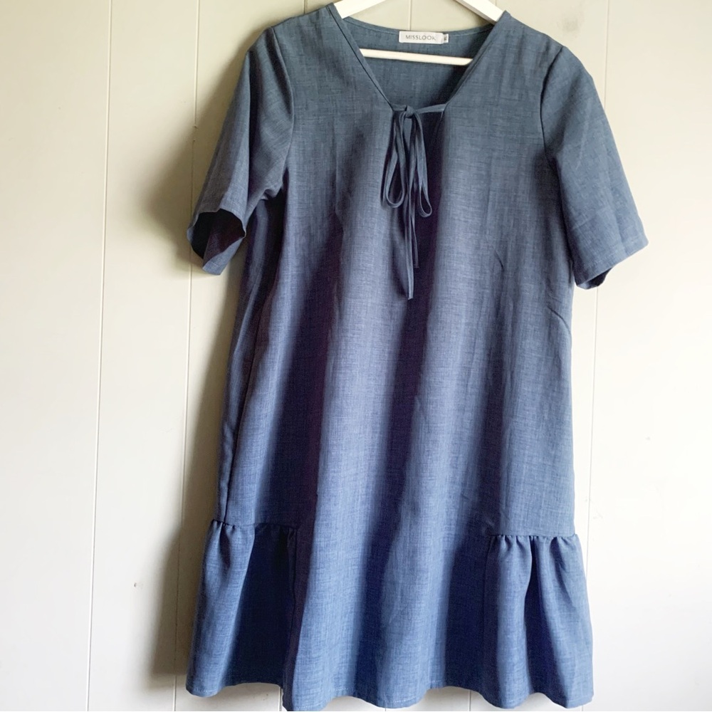 MISSLOOK Blue Relaxed Shift Mini Dress Peplum Hem XL